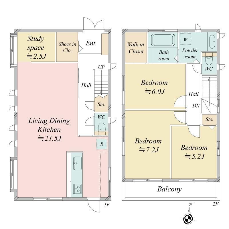 【Ｂｅハイム】東村山市秋津町 6330万円、3LDK、土地面積159.65m<sup>2</sup>、建物面積101.74m<sup>2</sup> 一日を通して明るい光の注ぐ大空間LDKが魅力！豊富な収納が嬉しい【３ＬＤＫ+書斎+ＷＩＣ+ＳＩＣ】