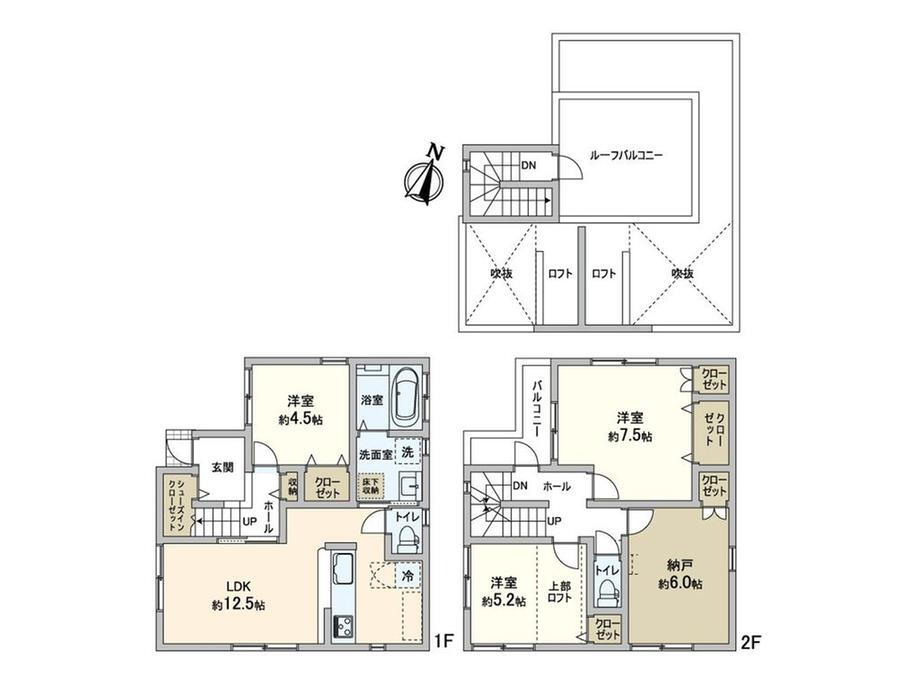 金町３（金町駅）　５１８０万円 5180万円、3LDK+S、土地面積73.79m<sup>2</sup>、建物面積86.94m<sup>2</sup> 間取図