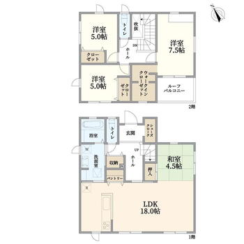 西船１（西船橋駅）　５３８０万円 5380万円、4LDK、土地面積161.95m<sup>2</sup>、建物面積107.02m<sup>2</sup> 