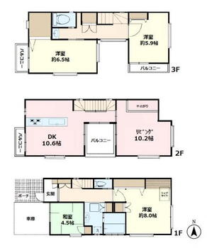 北野３（志木駅）　４６３０万円 4630万円、4LDK+S、土地面積86.9m<sup>2</sup>、建物面積112.53m<sup>2</sup> ※図面と現況が相違する場合、現況優先と致します。