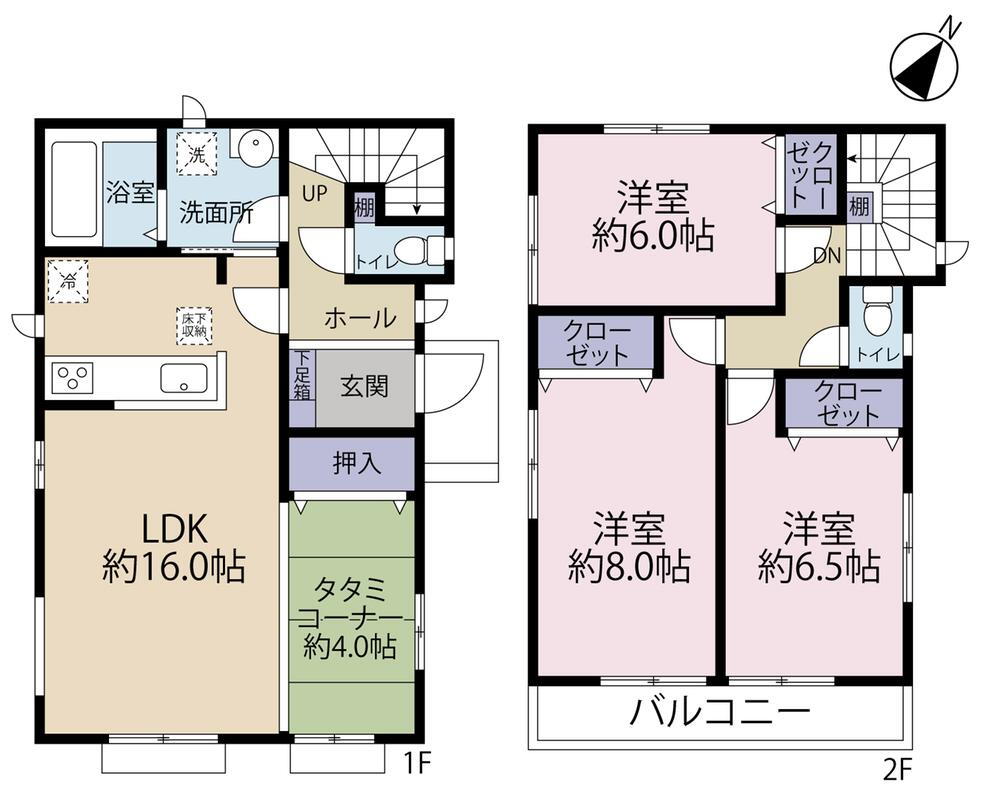 武蔵野２（西武立川駅）　３６８０万円 3680万円、3LDK+S（納戸）、土地面積117.48m<sup>2</sup>、建物面積96.47m<sup>2</sup> ／ ２階は全室６帖以上、各部屋に収納付きでとても使いやすい間取りです。 １階の畳コーナーは小さいお子様お昼寝スペースなど、便利に使うことができます。