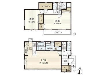 上新井１（西所沢駅）　３９８０万円 3980万円、2LDK+S、土地面積104.81m<sup>2</sup>、建物面積95.63m<sup>2</sup> 全室南向きの間取りです