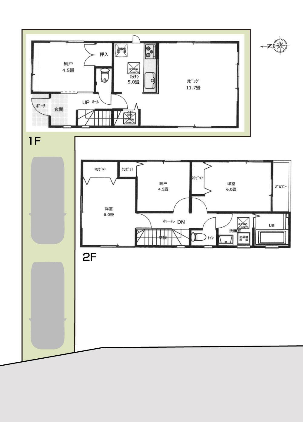 所沢市下安松中古住宅 2998万円、2LDK+2S（納戸）、土地面積96.08m<sup>2</sup>、建物面積89.09m<sup>2</sup> １階と２階の納戸は物置としても、居室として利用可能です