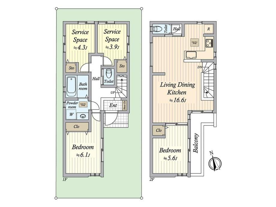 猪方４（和泉多摩川駅）　６１８０万円 6180万円、2LDK+S、土地面積83.08m<sup>2</sup>、建物面積82.8m<sup>2</sup> 間取図