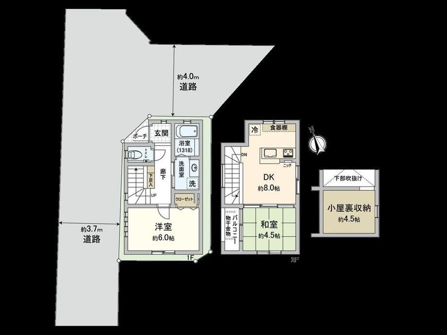 西荻北３（西荻窪駅）　５９００万円 5900万円、2DK、土地面積44m<sup>2</sup>、建物面積50.36m<sup>2</sup> 間取図