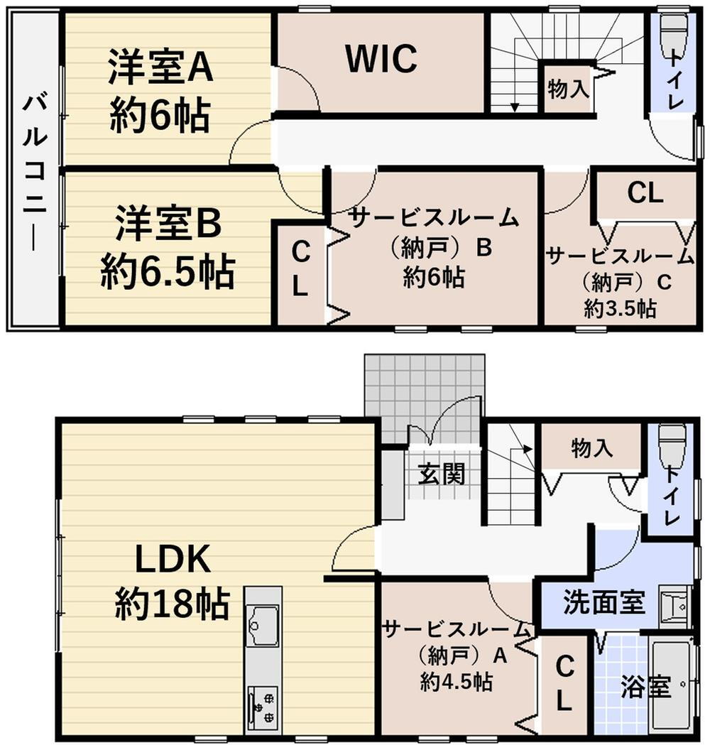 大字川（上尾駅）　５３８０万円 5380万円、2LDK+3S（納戸）、土地面積130m<sup>2</sup>、建物面積118.2m<sup>2</sup> 間取りのS(サービスルーム)は住まいのお部屋として ご利用いただけます。5部屋＋広々18帖のLDKは大家族もOKです！