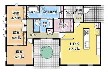 東海２（東海駅）　３１８０万円 3180万円、3LDK、土地面積219.86m<sup>2</sup>、建物面積85.91m<sup>2</sup> テラスのシンボルツリーを中心にしたコの字型の平屋