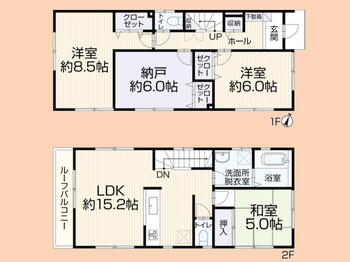 石川５（六会日大前駅）　３３９９万円 3399万円、4LDK、土地面積109.63m<sup>2</sup>、建物面積94.39m<sup>2</sup> ２階１５．２帖のLDKは、対面式キッチンとなっており、とても明るい空間になっております。リビングイン階段で家族のつながりを重視した間取りとなっております。