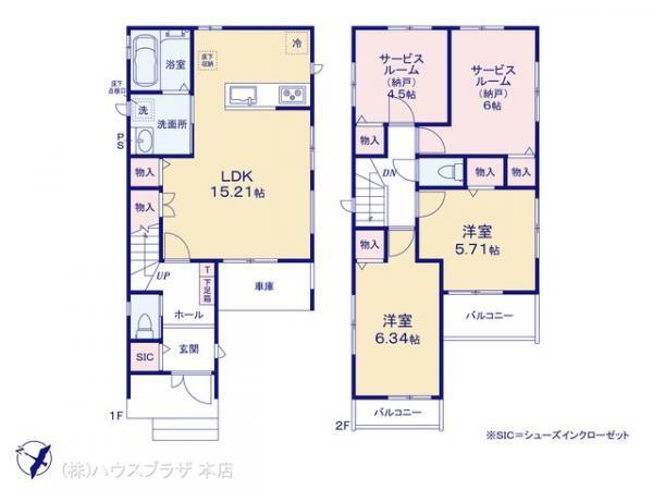 市川市幸２丁目　新築一戸建て 5290万円、2LDK+2S、土地面積81.91m<sup>2</sup>、建物面積95.21m<sup>2</sup> 間取図