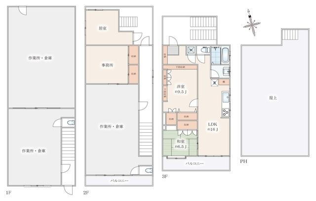 鹿浜３（西新井大師西駅）　６２８０万円 6280万円、2LDK、土地面積136.66m<sup>2</sup>、建物面積268.69m<sup>2</sup> ２ＬＤＫの居住スペースと作業所、事務所がついています。