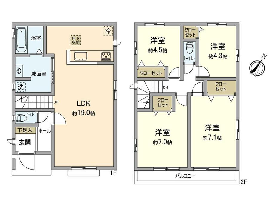 下恩方町　２３５０万円 2350万円、4LDK、土地面積130.48m<sup>2</sup>、建物面積97.49m<sup>2</sup> 間取図