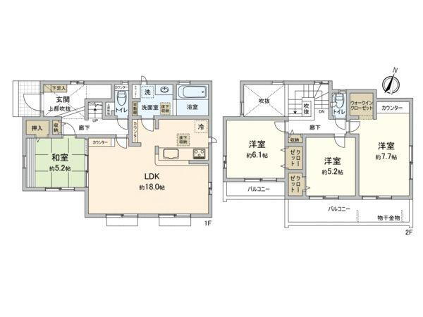 本大久保４（京成大久保駅）　５１８０万円 5180万円、4LDK、土地面積155.66m<sup>2</sup>、建物面積103.91m<sup>2</sup> 4LDK、2階建の住まい。南東向きバルコニー付き。2階に配置された3つの洋室は、全てバルコニーに面しています。