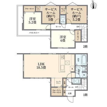 北町４（鷹の台駅）　５２９０万円 5290万円、2LDK+S、土地面積120.95m<sup>2</sup>、建物面積96.14m<sup>2</sup> 間取図