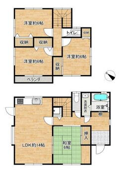 土沢（下野大沢駅）　１３９９万円 4LDKで各部屋6帖以上を確保した間取り