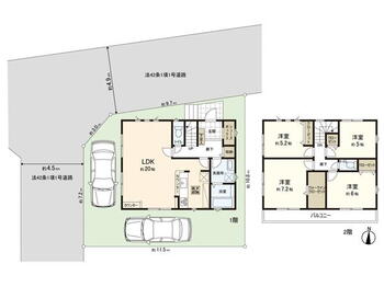 向陽町（新所沢駅）　５４９８万円 5498万円、4LDK、土地面積114.44m<sup>2</sup>、建物面積104.34m<sup>2</sup> 間取り