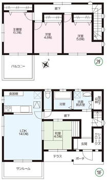 上滝町（倉賀野駅）　３６５０万円 3650万円、4LDK、土地面積279.95m<sup>2</sup>、建物面積94.93m<sup>2</sup> 全居室南東向き。クローゼット収納あり。