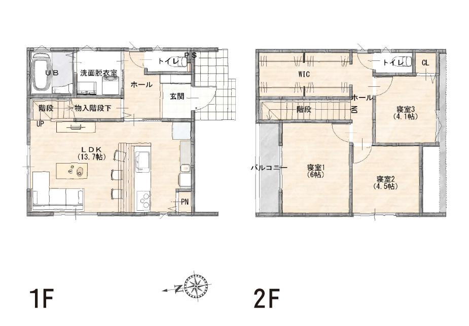 ＼Ｋａｍｉｋｅｎデザイン住宅／本庄市東台 2180万円、3LDK+S（納戸）、土地面積149m<sup>2</sup>、建物面積80.2m<sup>2</sup> コンパクトながらも収納充実！ダイニングカウンターもある家事ラク仕様のお家です。