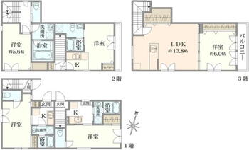 西蒲田４（蒲田駅）　１億１７６０万円 1億1760万円、2LDK、土地面積80.59m<sup>2</sup>、建物面積130.04m<sup>2</sup> 間取り図