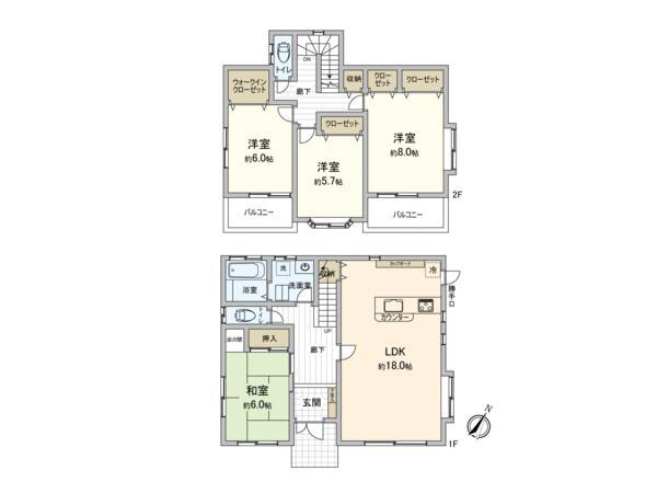 大字坂田　２８５０万円 2850万円、4LDK、土地面積164.55m<sup>2</sup>、建物面積110.74m<sup>2</sup> 間取り