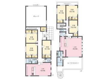 鵠沼桜が岡４（本鵠沼駅）　１億３８００万円 1億3800万円、6LLDKK、土地面積247.85m<sup>2</sup>、建物面積263.53m<sup>2</sup> 大きなガレージと、３ＬＤＫのダブルの間取りです