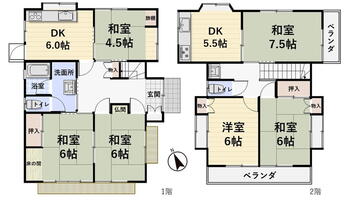 大字西和田（越生駅）　１２８０万円 1280万円、6DDKK、土地面積122.88m<sup>2</sup>、建物面積116.67m<sup>2</sup> 二世帯住宅として使用されていました。