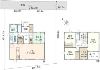 西船１（西船橋駅）　５３８０万円 5380万円、3LDK、土地面積161.95m<sup>2</sup>、建物面積107.02m<sup>2</sup> 間取り図