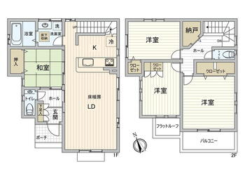 若松町（都賀駅）　３９８０万円 3980万円、4LDK+S、土地面積128.84m<sup>2</sup>、建物面積100.19m<sup>2</sup> 間取図