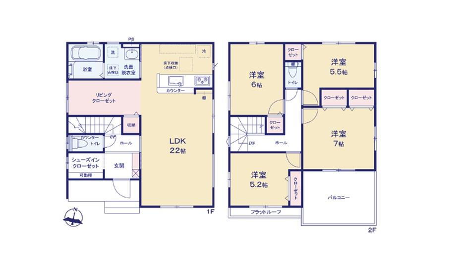 瀬南（ひろせ野鳥の森駅）　２５９９万円 2599万円、4LDK、土地面積155.52m<sup>2</sup>、建物面積107.64m<sup>2</sup> 熊谷市瀬南　2号棟　間取図