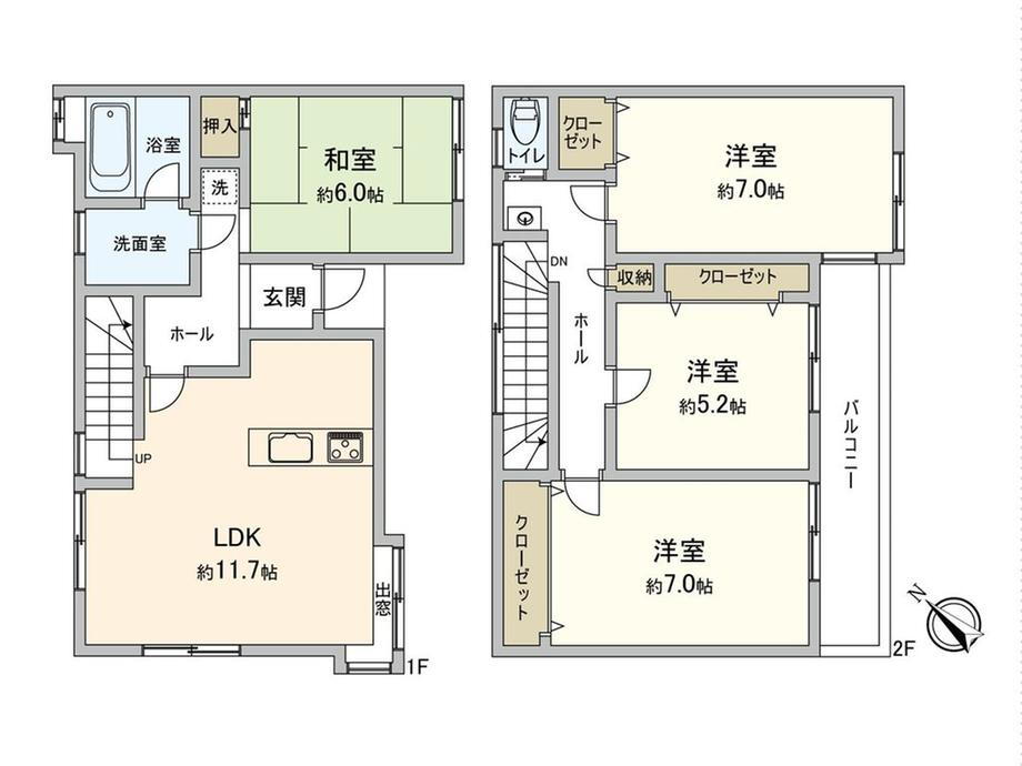 北寺尾６　２９５０万円 2950万円、4LDK、土地面積100.88m<sup>2</sup>、建物面積94.71m<sup>2</sup> ご家族とのコミュニケーションがとりやすいリビング階段が採用された住まい。各洋室・和室・2階ホールに収納が設けられています。