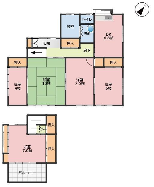 桜山５（東逗子駅）　２１８０万円 2180万円、5DK、土地面積358.3m<sup>2</sup>、建物面積44.71m<sup>2</sup> ■5DKのお部屋数に富んだ間取です