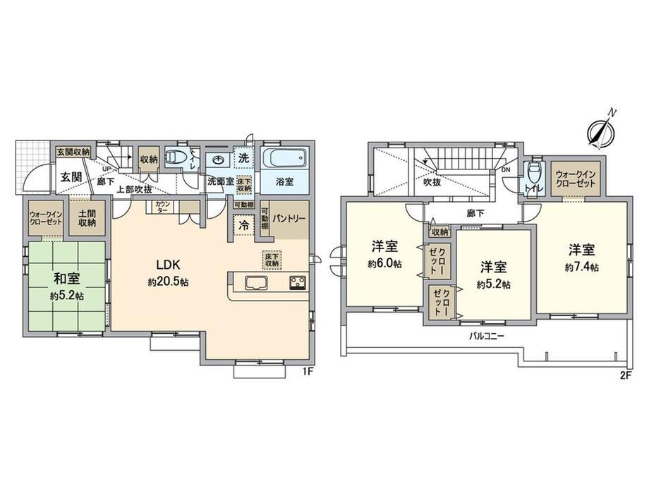 長沼町　４３９０万円 4390万円、4LDK、土地面積173.07m<sup>2</sup>、建物面積107.34m<sup>2</sup> 間取図