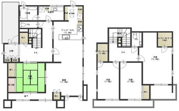 大字原（北松本駅）　３６００万円 3600万円、4LDK+S（納戸）、土地面積260.39m<sup>2</sup>、建物面積166.12m<sup>2</sup> LDKを広めにとりつつ、玄関から直接客間に入れる設計になっています。