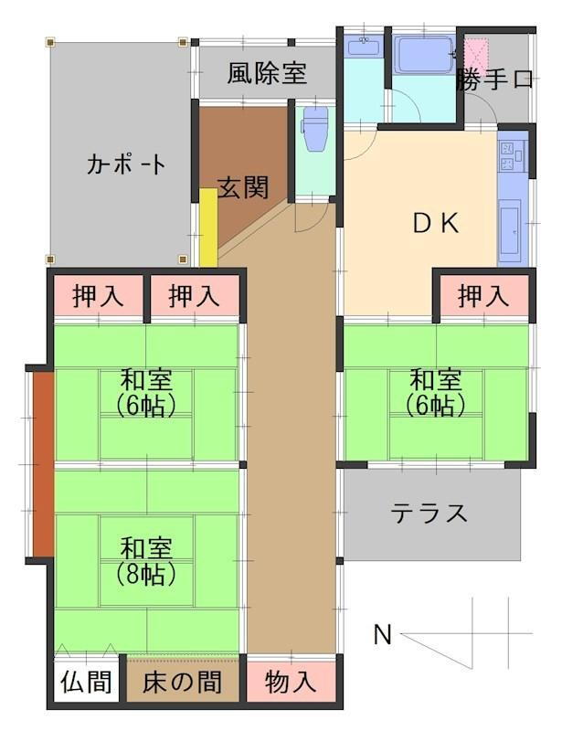 綾田町３（稲荷町駅）　７２０万円 720万円、3DK、土地面積192.72m<sup>2</sup>、建物面積85.97m<sup>2</sup> 