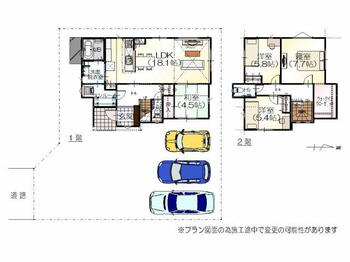 小松市白江町ロ　新築一戸建て（ＳＨＰシリーズ） 2840万円、4LDK、土地面積202.78m<sup>2</sup>、建物面積110.74m<sup>2</sup> LDKが天井高になっており開放感があります！