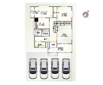 城北町１（新発田駅）　１６８０万円 1680万円、2LDK、土地面積227.48m<sup>2</sup>、建物面積96.05m<sup>2</sup> 間取図です♪<BR>リフォーム完了しました！