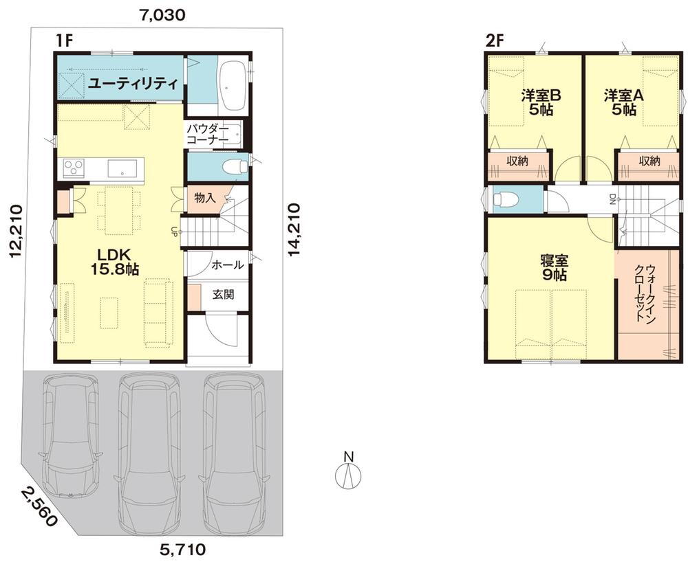 【建売住宅専門ＴＡＴＥＵＲｉＥフレンドリーハウス】金沢市米泉町分譲 3225万円、3LDK、土地面積100.42m<sup>2</sup>、建物面積91.7m<sup>2</sup> 間取図です。