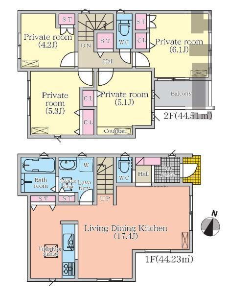 表山３（総合リハビリセンター駅）　４６８０万円 4680万円、4LDK、土地面積118.05m<sup>2</sup>、建物面積88.74m<sup>2</sup> 2号棟間取図