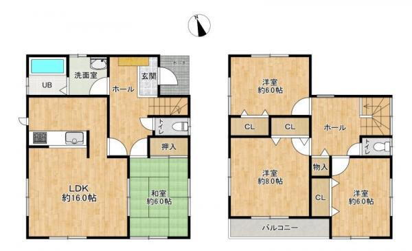 六名本町（六名駅）　２４９０万円 2490万円、4LDK、土地面積142.41m<sup>2</sup>、建物面積105.98m<sup>2</sup> ■間取図■４LDK