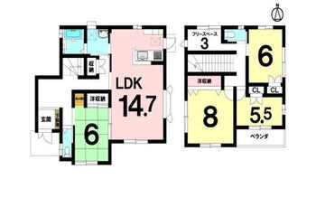 月見町６（大府駅）　３８９８万円 3898万円、4LDK、土地面積171.53m<sup>2</sup>、建物面積113.3m<sup>2</sup> 間取り図です。※図面と現況の相違は現況優先と致します。