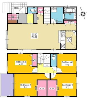 加木屋町鎌吉良根（南加木屋駅）　３４９８万円 3498万円、4LDK、土地面積113.89m<sup>2</sup>、建物面積107.66m<sup>2</sup> 間取り