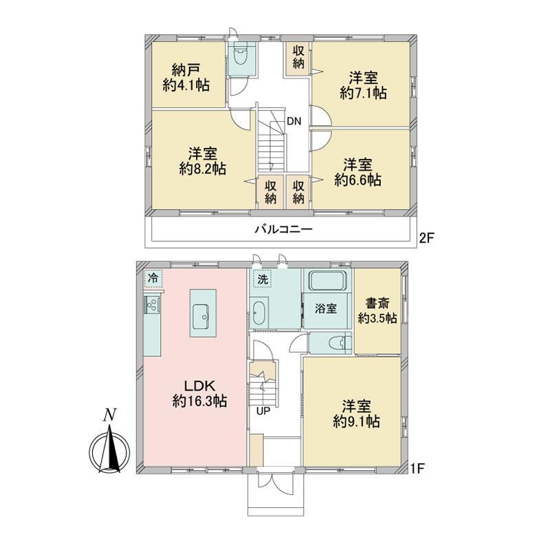 【Ｂｅハイム】稲沢市田代二丁目 3460万円、4LDK+2S（納戸）、土地面積150.21m<sup>2</sup>、建物面積126.86m<sup>2</sup> 南面に間口の広い建物で間取りは4LDK+S。<BR>陽当たりも良好で1階の玄関横に洋室を配置。リビングを通らず客間としてご利用いただけます。2階には広く確保した納戸…