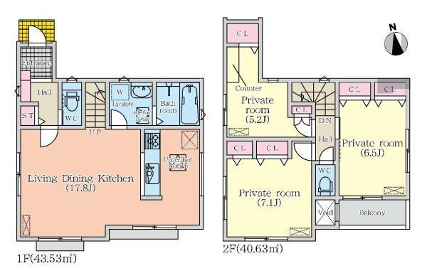 曽根２（左京山駅）　３０８０万円 3080万円、3LDK、土地面積107.21m<sup>2</sup>、建物面積84.16m<sup>2</sup> 間取図