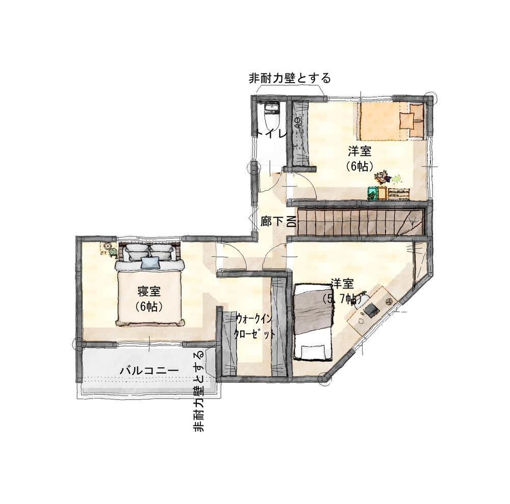 長泉町南一色壱町田モデルハウス 3350万円、3LDK+S（納戸）、土地面積171.06m<sup>2</sup>、建物面積93.56m<sup>2</sup> ２階間取り図になります。