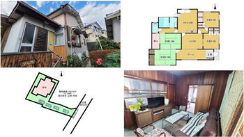 山手町（水野駅）　９９０万円 990万円、4LDK、土地面積240.34m<sup>2</sup>、建物面積47.6m<sup>2</sup> 外観／間取図／区画図／リビング