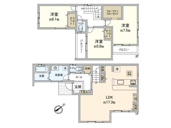 古井町桜塚（碧海古井駅）　４２９０万円 4290万円、3LDK、土地面積121.7m<sup>2</sup>、建物面積92.86m<sup>2</sup> 間取り