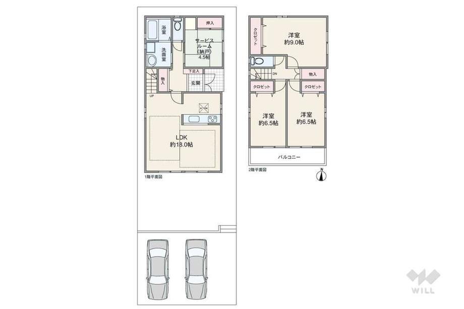 東名西町１（印場駅）　３３８０万円 3380万円、3LDK+S、土地面積147.36m<sup>2</sup>、建物面積106.83m<sup>2</sup> 間取りは延床面積106.83平米の3SLDK。LDKを通って2階へアクセスする、家族のコミュニケーションの機会が増えるプラン。すべての個室と各階の廊下に収納があります。