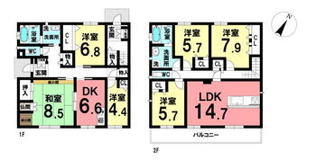 二村台７　５０００万円 5000万円、6LDDKK、土地面積257.14m<sup>2</sup>、建物面積157.74m<sup>2</sup> ＊間取り図＊<BR>間取りは1階：3DK、2階：3LDKです。<BR>階段横収納を通路に変更すれば外に行かずに行き来できます。【ハウスドゥ  緑区徳重フリーダイヤル】<BR>…