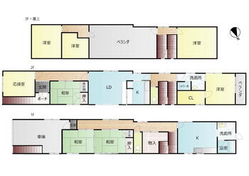白粉町（松阪駅）　１１８０万円 1180万円、8LDKK、土地面積155.37m<sup>2</sup>、建物面積188.62m<sup>2</sup> 広々の８ＬＤＫ３階建てのお家。キッチンも２つと二世帯もＯＫです！