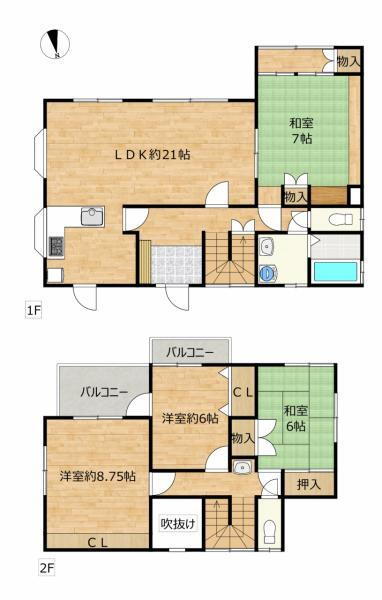 鴨江２（浜松駅）　２１９９万円 2199万円、3LDK、土地面積442.44m<sup>2</sup>、建物面積131.65m<sup>2</sup> 【リフォーム前間取図】約21帖のLDKと4つの居室がございます。1階にも居室があるため、平家のように1階のみで生活を完結できる点も本住宅の魅力です。