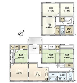 六供町字甲西（東岡崎駅）　１８８０万円 1880万円、6LDK、土地面積274.37m<sup>2</sup>、建物面積133.31m<sup>2</sup> 間取り